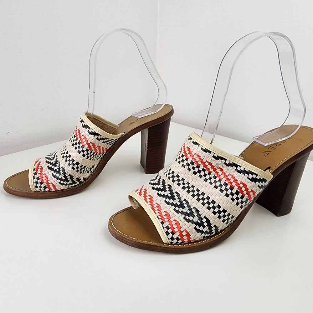 J.Crew Women Sandal Size 8 Leather Woven Block Heel Multicolor Shoe Slides